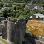 Heatwave parch marks show Henry Tudor manor at Pembroke Castle